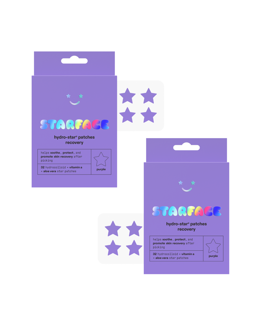 Starface Double Recovery Bundle of two Hydro-Star® Recovery packs. Purple patches for freshly picked skin.
