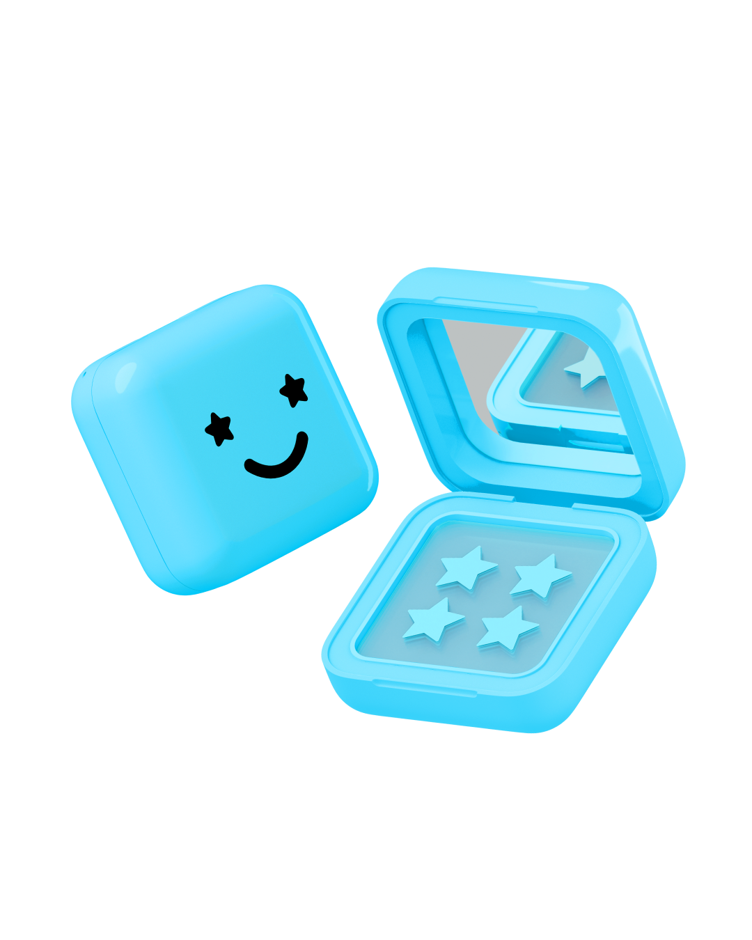 Starface Big Blue: a mirrored blue compact with Hydro-Star® + Salicylic Acid patches. 32 hydrocolloid stars.