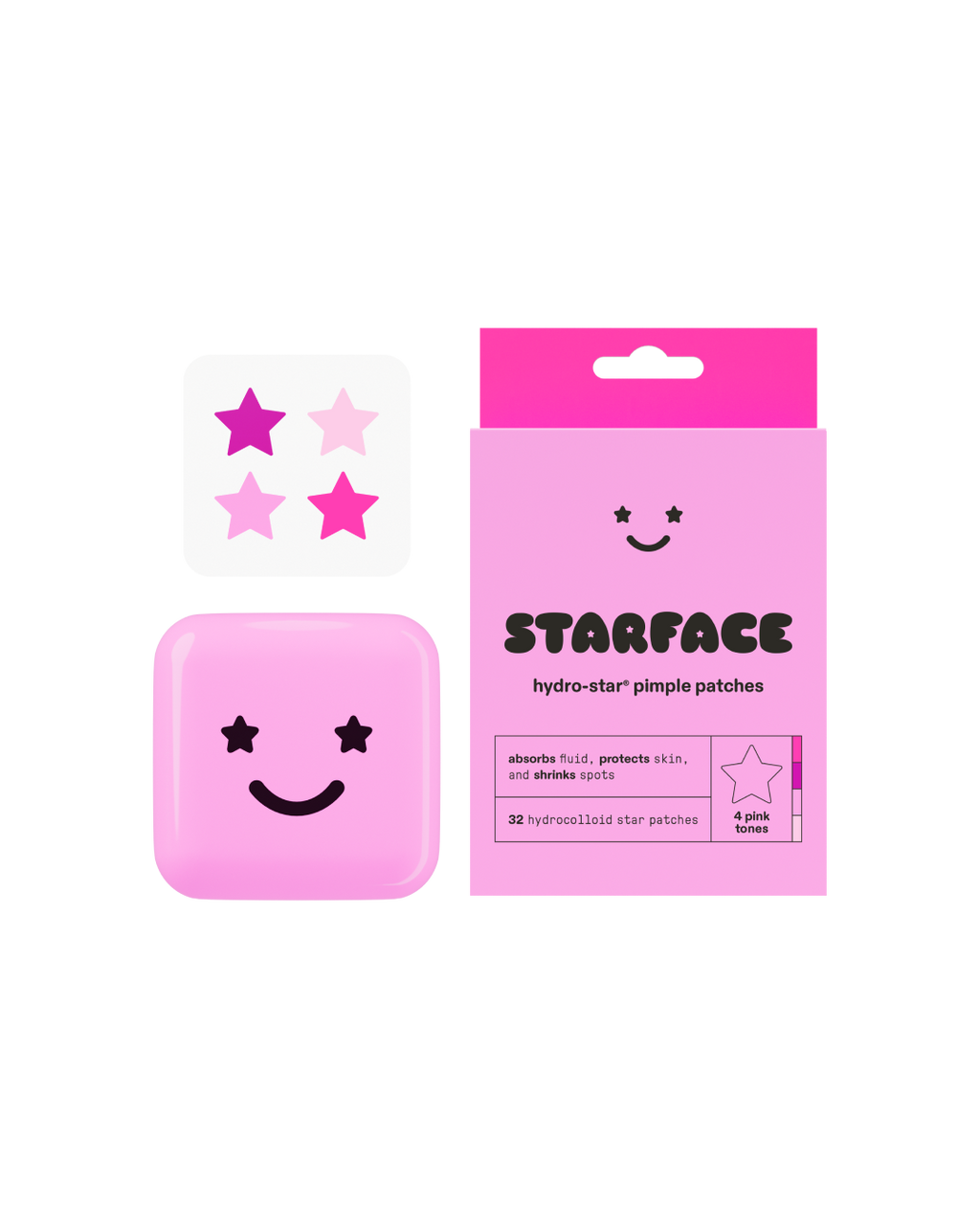 Starface Perfect Pink Bundle: the Big Pink compact and pink Hydro-Star® refill. 64 pink star pimple patches.