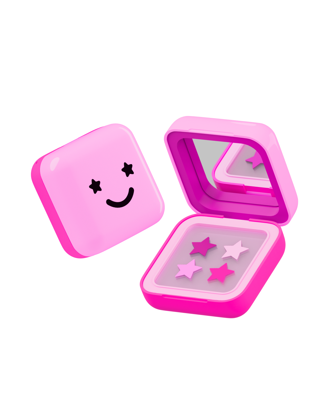 Starface Big Pink: a mirrored pink compact with pink Hydro-Star® star-shaped pimple patches. 32 hydrocolloid stars.