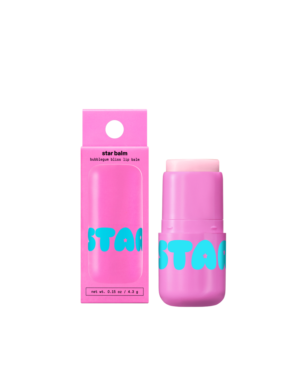 Starface Star Balm® in Bubblegum Bliss, capped tube on a plain background. A classic, sweet bubblegum lip balm.