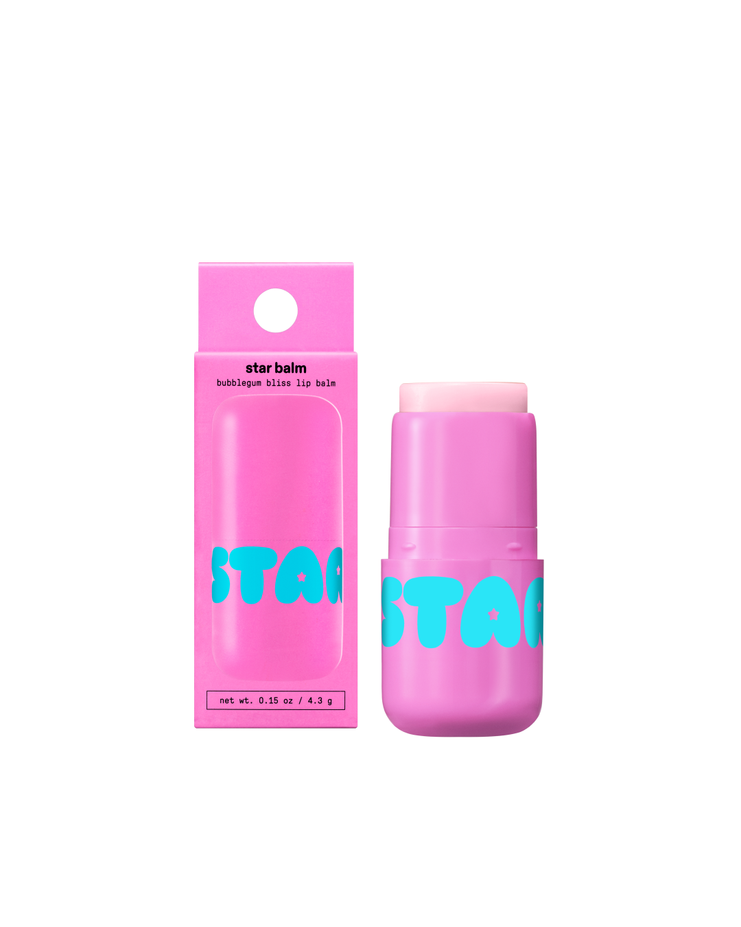 Starface Star Balm® in Bubblegum Bliss, capped tube on a plain background. A classic, sweet bubblegum lip balm.