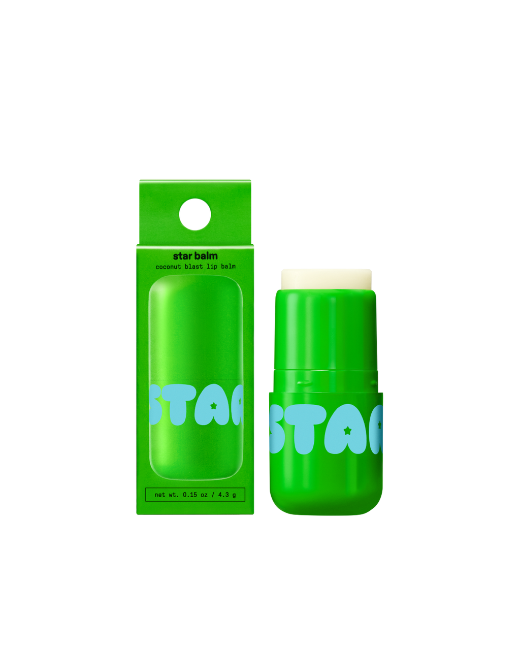 Starface Star Balm® in Coconut Blast, capped tube on a plain background. A creamy, refreshing coconut lip balm.
