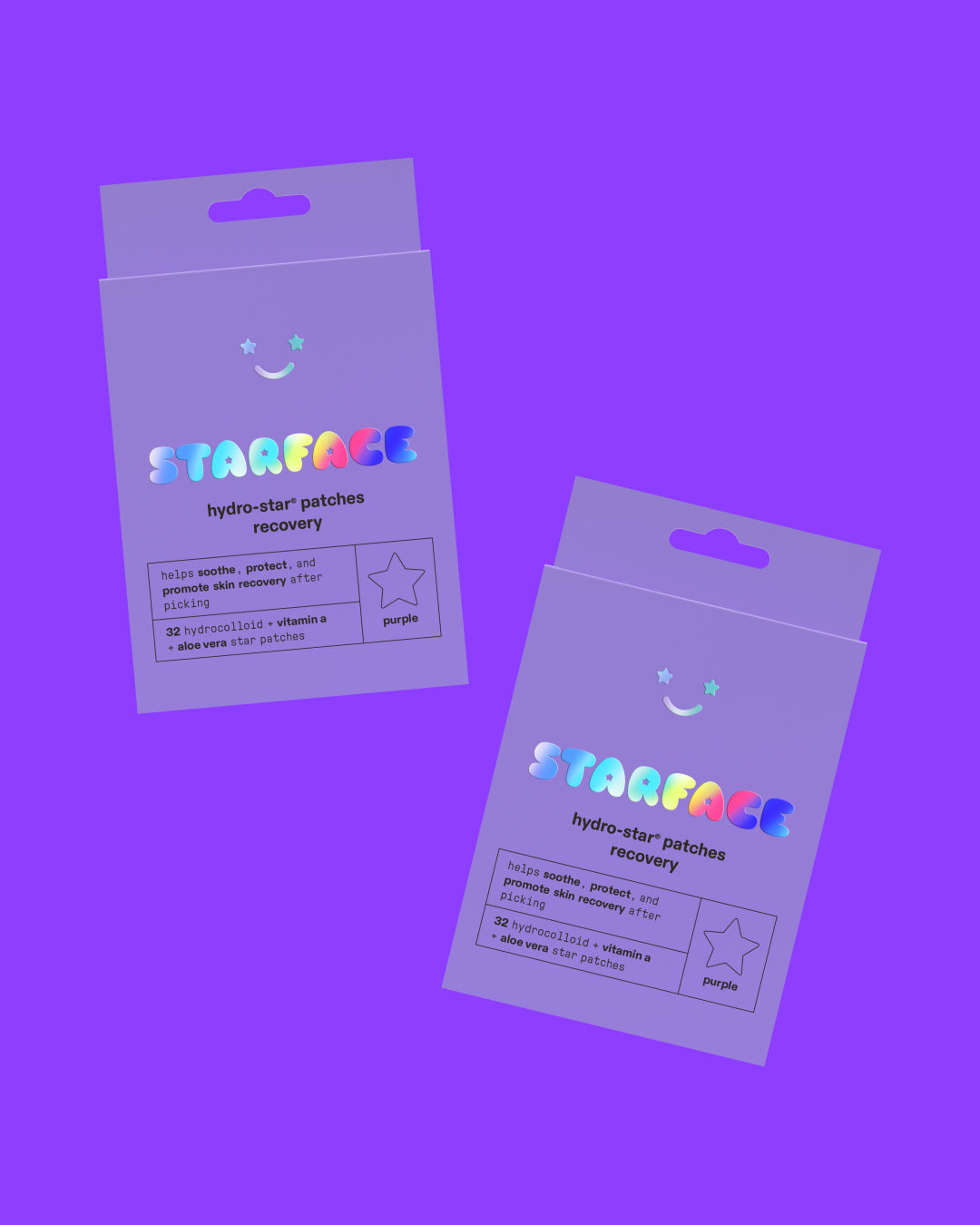 The Starface Double Recovery Bundle of two purple Hydro-Star® Recovery refill packs. 64 hydrocolloid stars.