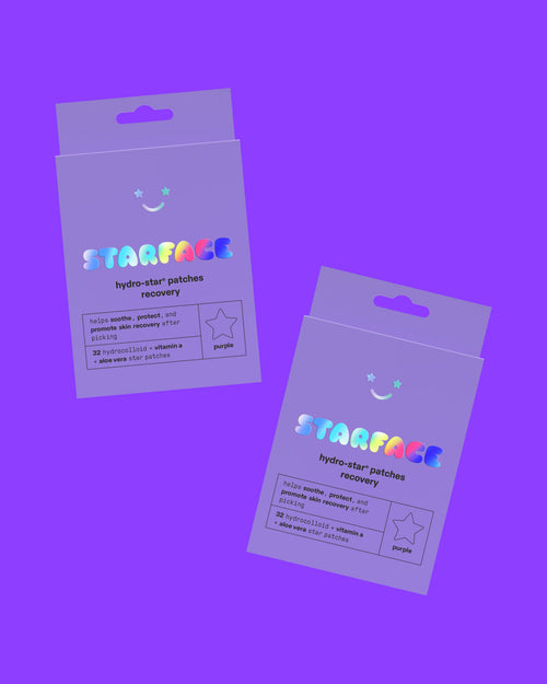 The Starface Double Recovery Bundle of two purple Hydro-Star® Recovery refill packs. 64 hydrocolloid stars.