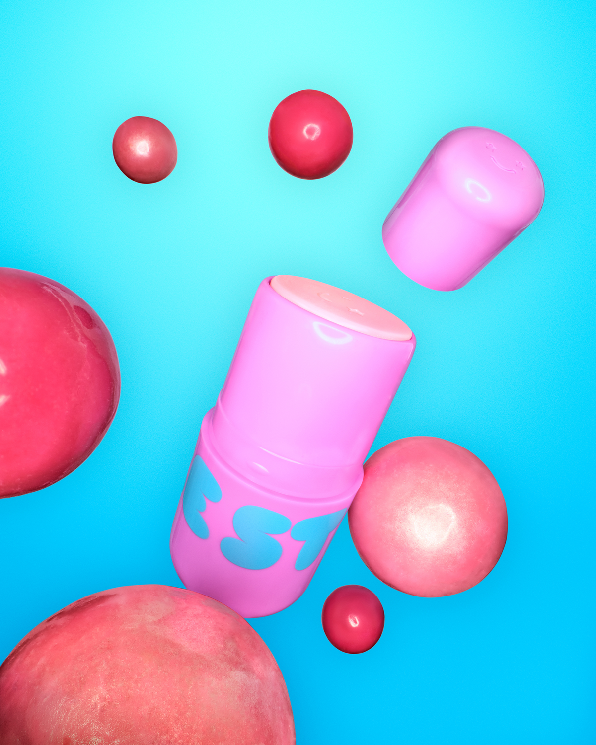 Starface Star Balm® Bubblegum Bliss lip balm uncapped. Shea butter, cocoa butter and coconut oil hydrate lips.