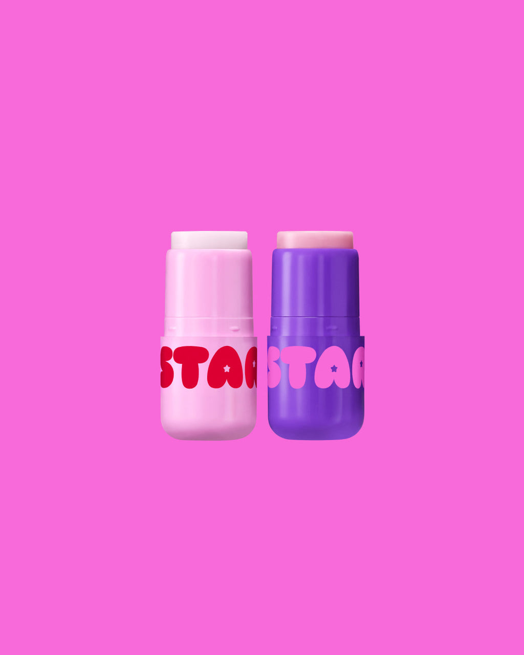 The two Starface Berry Sweet Bundle flavors. Cherry Charm and Dream Berry Star Balm® lip balms.