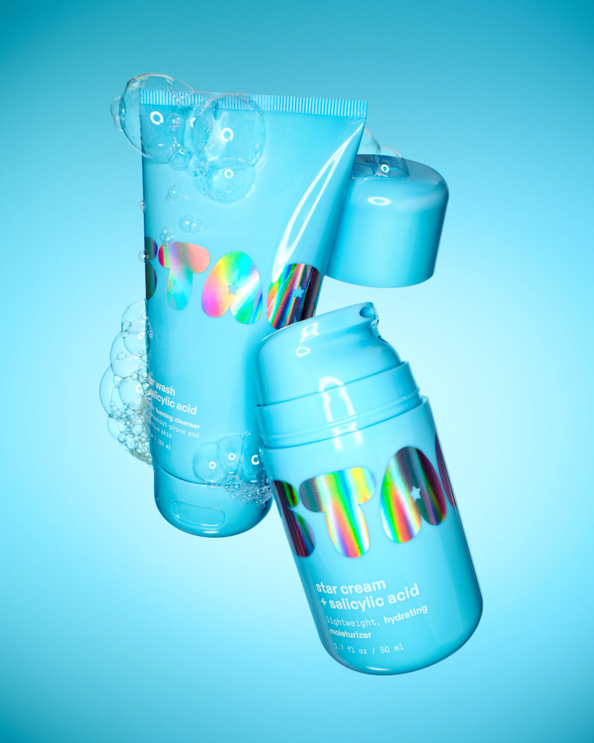 Starface Sal Acid Skincare Duo of Star Wash® cleanser and Star Cream® moisturizer. Salicylic acid for breakout-prone skin.