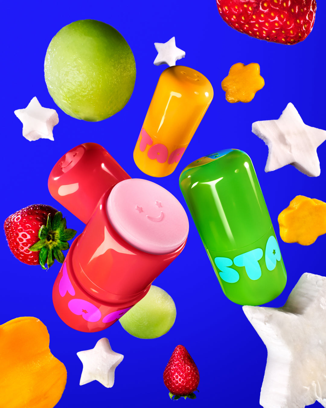 The Starface Fruity Balm Bundle of Star Balm® lip balms, including Coconut Blast. Juicy flavors for soft lips.