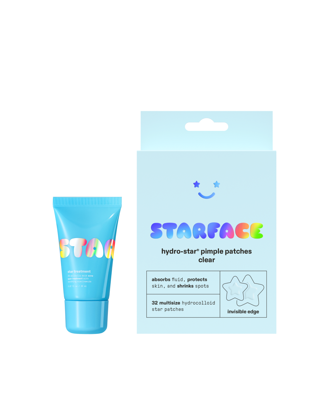 Starface Star Treatment™ + Hydro-Star® Clear Bundle. A 2% salicylic acid acne spot treatment with invisible pimple patches.