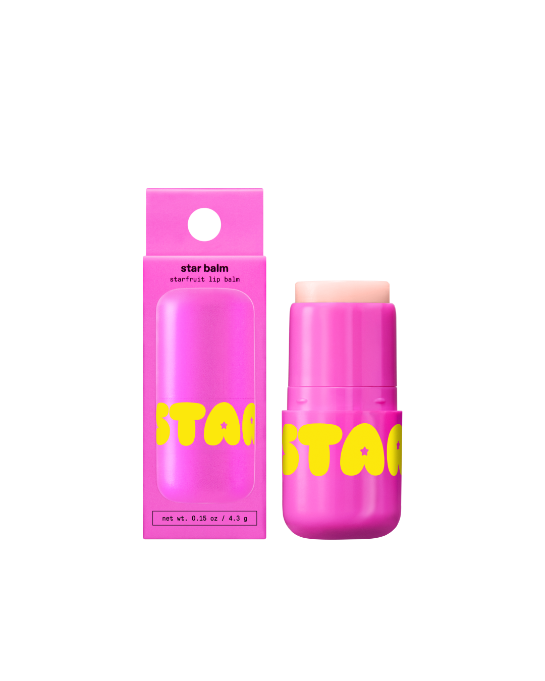 Starface Star Balm® in Starfruit, capped tube on a plain background. A bright, juicy tropical moisturizing lip balm.