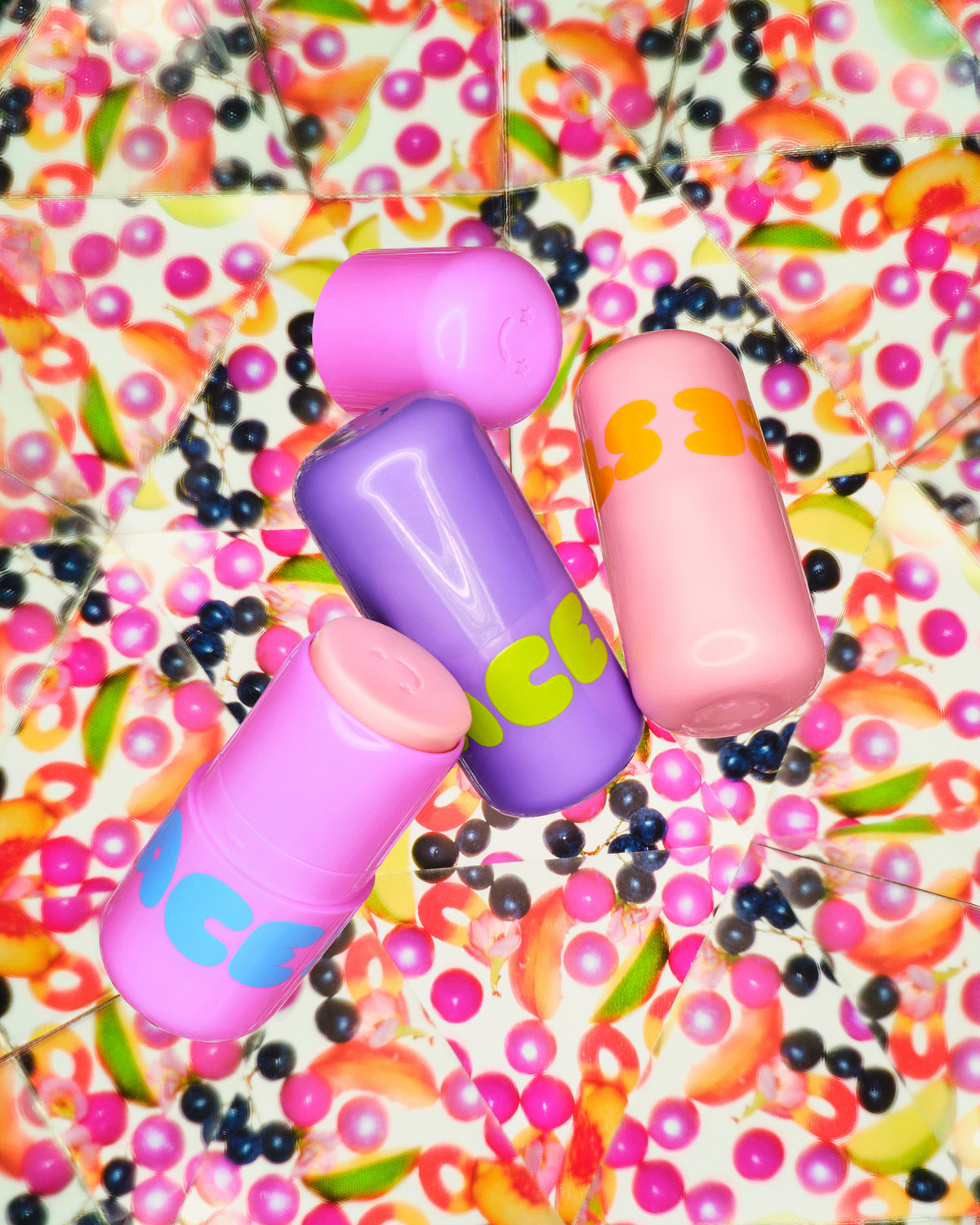 Starface Sugar Rush Bundle of Star Balm® lip balms on a colorful background. Sweet limited-edition flavors.