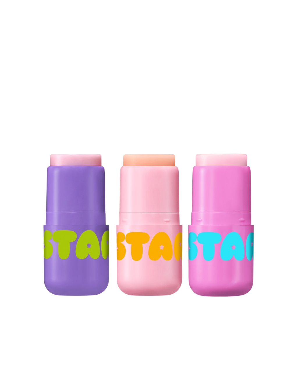 Starface Sugar Rush Bundle of three Star Balm® lip balms. Super Grape, Perfectly Peachy and Bubblegum Bliss.