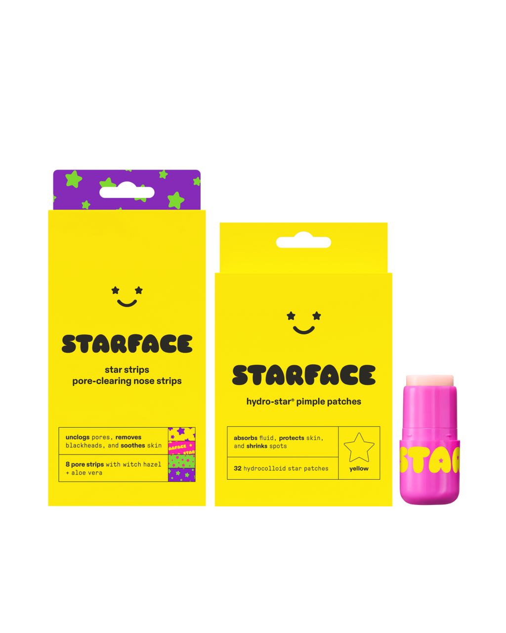 Starface Super Cute Trio of three cuties. Star Strips™, Hydro-Star® patches and Star Balm® Starfruit lip balm.