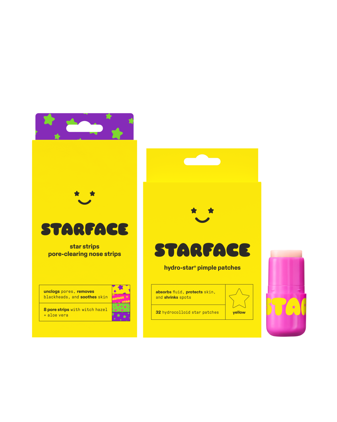 Starface Super Cute Trio of three cuties. Star Strips™, Hydro-Star® patches and Star Balm® Starfruit lip balm.
