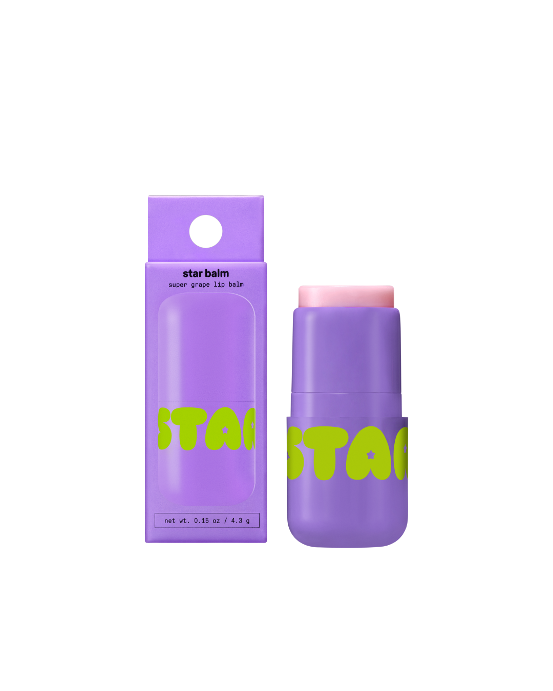 Starface Star Balm® in Super Grape, capped tube on a plain background. A fresh, fizzy limited-edition grape lip balm.