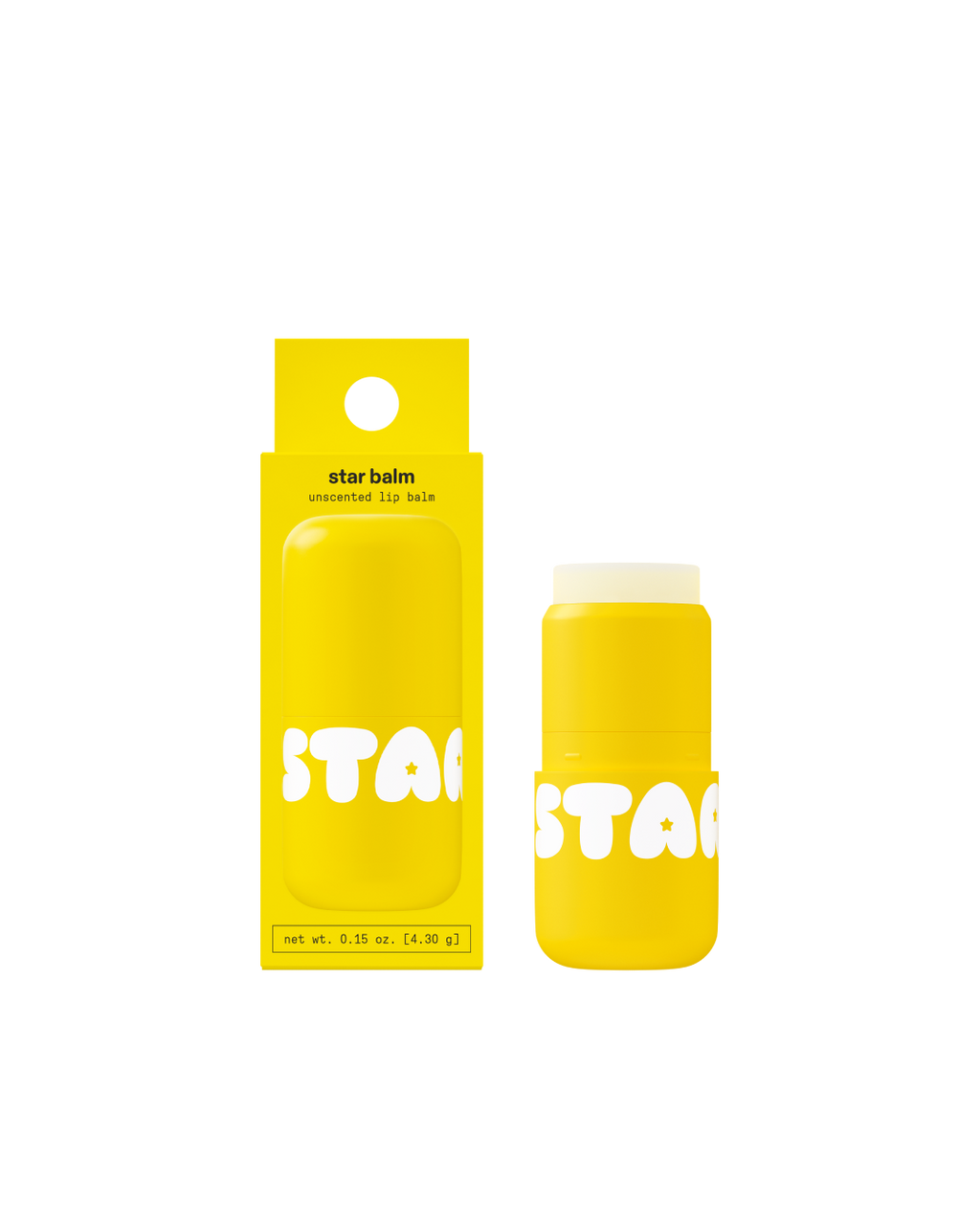 Starface Star Balm® in Unscented, capped tube on a plain background. A fragrance-free, creamy, clear lip balm.